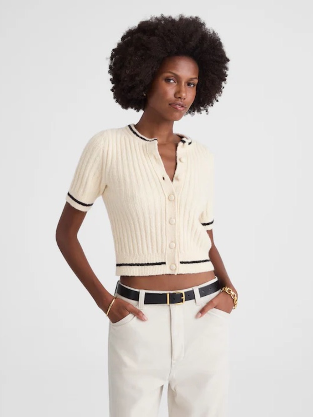 Madewell Short Puff-Sleeve Cardigan